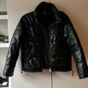 H&M Black Faux Leather Puffer Jacket